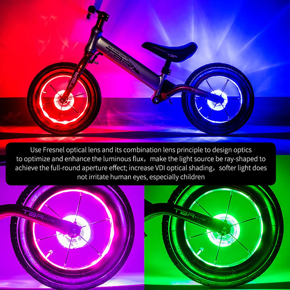 

LED Bicycle Wheel Light Bike Front Tail Hub Spoke One Lamp With 7 Color 18 Modes Rechargeable Kids Balance Bike Light