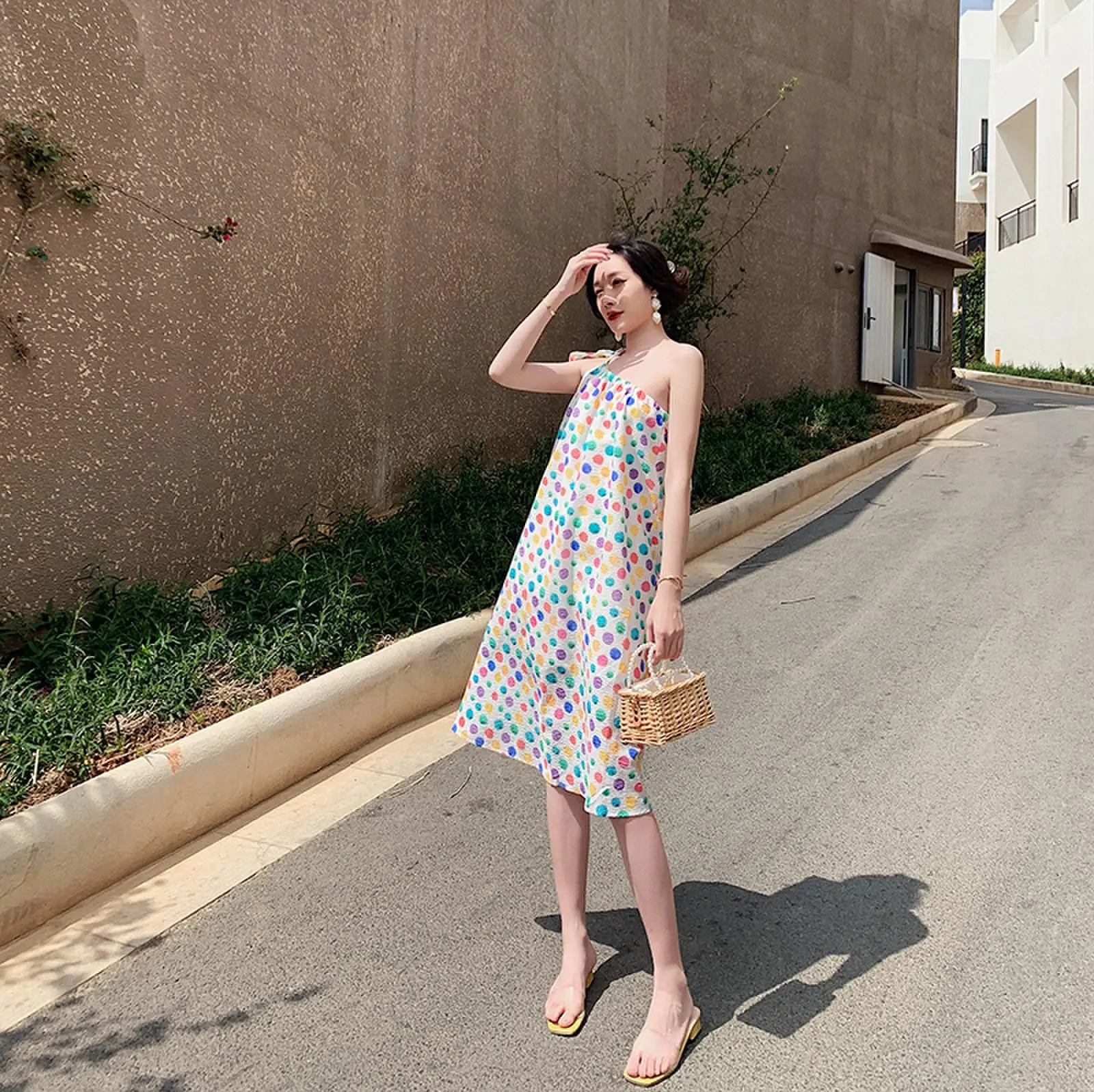 

Will the new holiday skirt with shoulder-straps dress printing wave point model