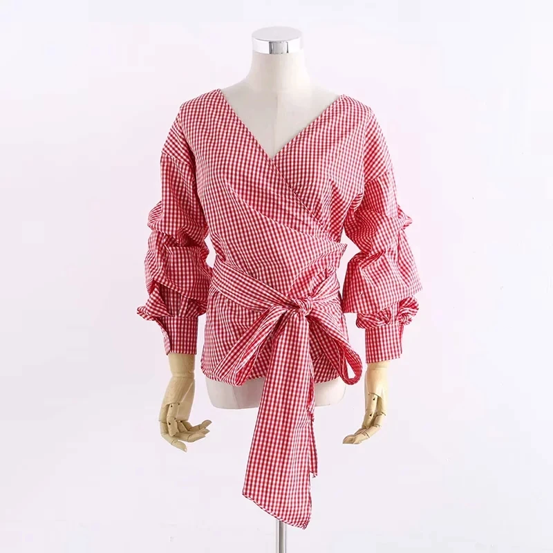 Camisa de vendaje rayas rojas 2019 para la blusa elegante primavera y las mujeres con camisa манга soplo co |