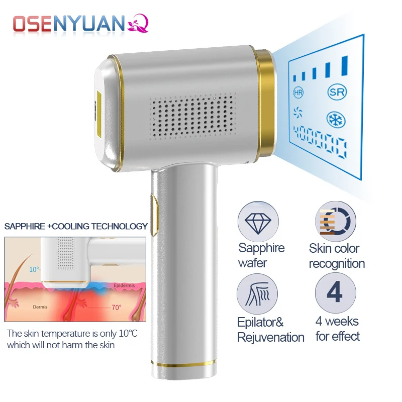 

Osenyuan Laser Epilator T023C Profession Full Intelligent Skin Detection Hair Remover Device Sapphire Ice Painless Photoepilator