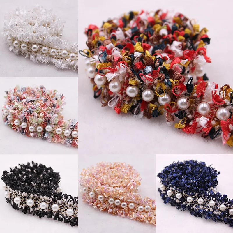 Новинка полиэфирная кружевная лента с имитацией жемчуга и бисером плетеная