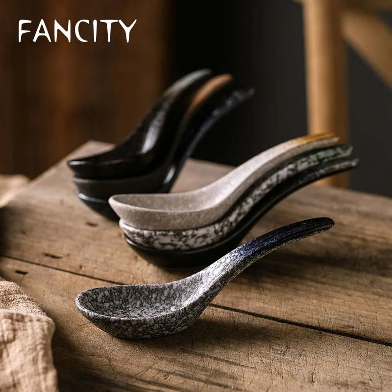 FANCITY Japanese soup spoon household ceramic Ramen rice porridge dessert creative retro and Ko | Дом и сад