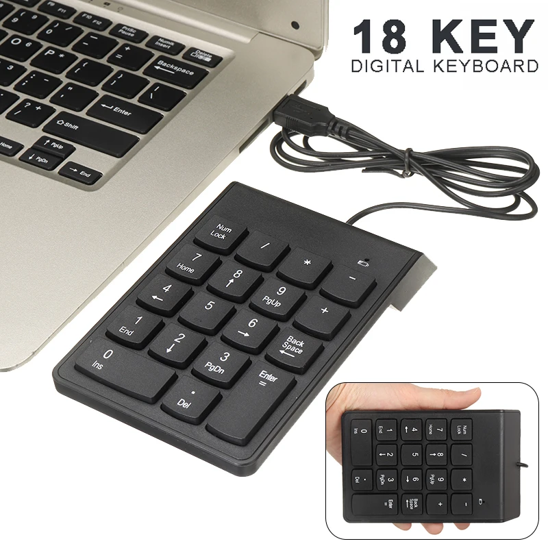 

Newest Mini 18-keys Numpad Wired USB Black Numeric Number Keyboard For Win2000 Win XP Suitable For Laptop PC Notebook Desktop