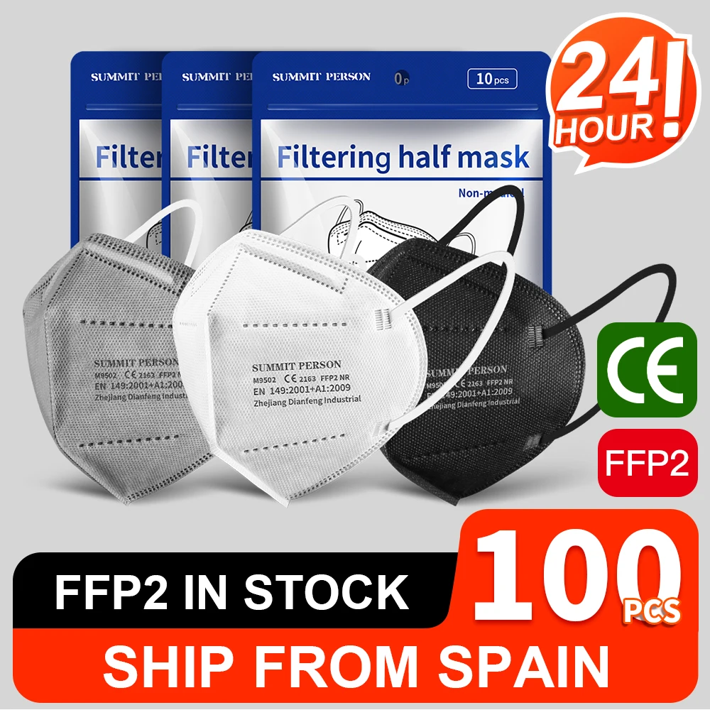 Маска для взрослых черная дышащая FFP2 одобрена CE в вакуумной упаковке 10-100 шт. -