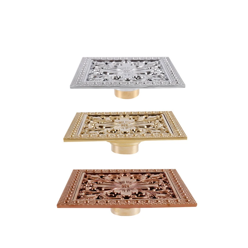 

Euro Floor Drains 15cm Square Trap Waste Grate With Hair Strainer Bathroom Accessories Euro Antique Waste Brass Shower Drain