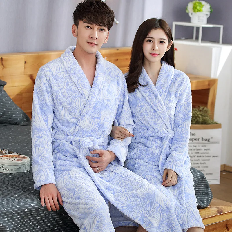 

Autumn And Winter Flannel Couple Nightgown Bathrobe Men And Women Increase And Lengthen Mink Velvet Home Service Pijama
