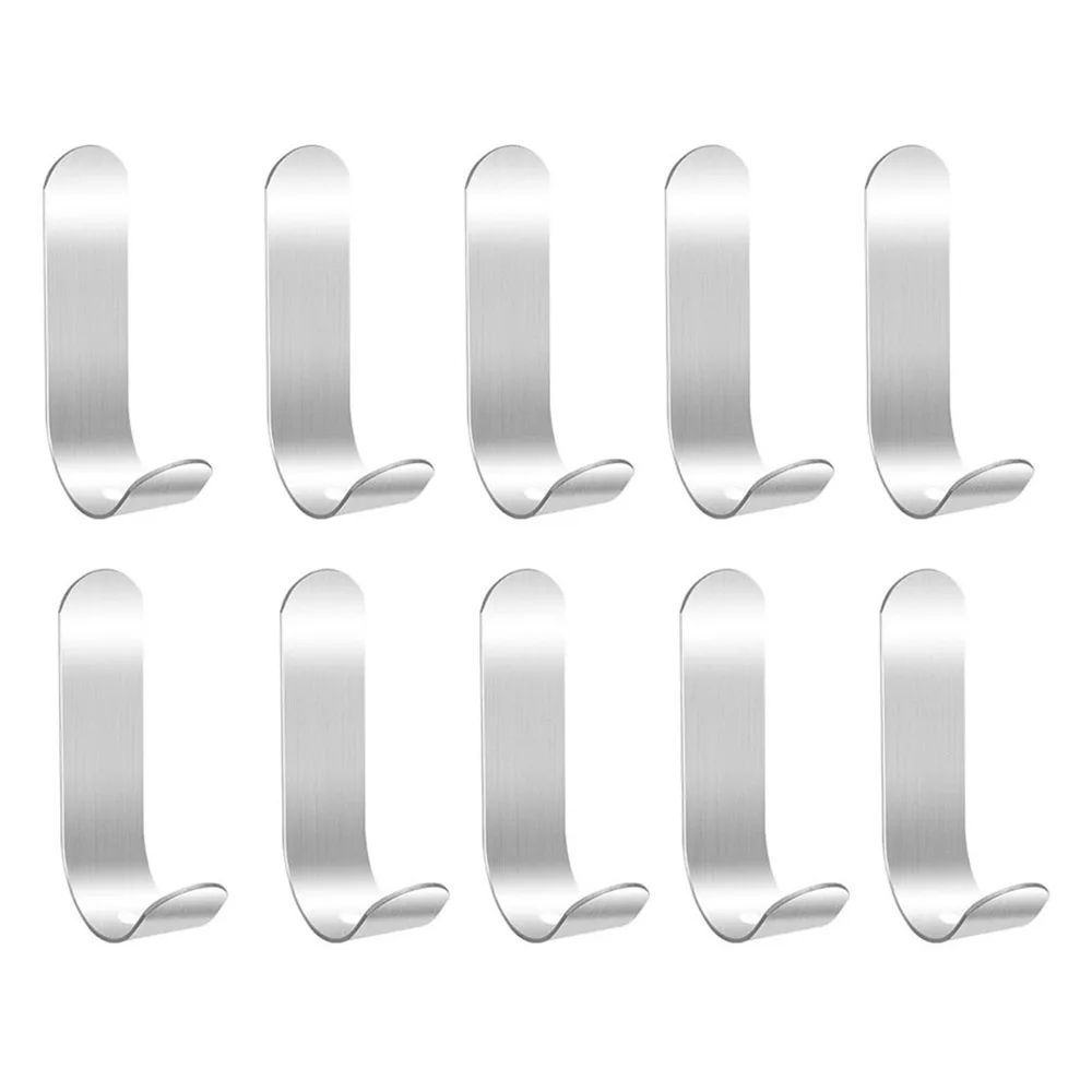 

10Pcs Self Adhesive Towel Robe Hanging Hooks Stainless Steel Hooks Hats Bag Key Wall Hanger Hook Bathroom Hardware