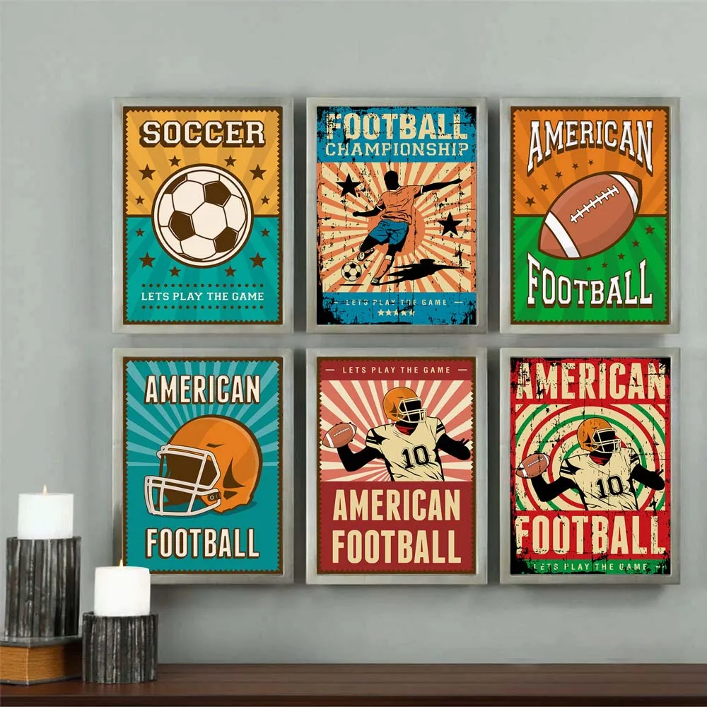 Регби Бейсбол Футбол Спорт Ретро скандинавские плакаты и принты настенная