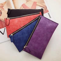 women solid color matte leather wallets long female money clip simple style zipper coin purses ladies thin light phone bag