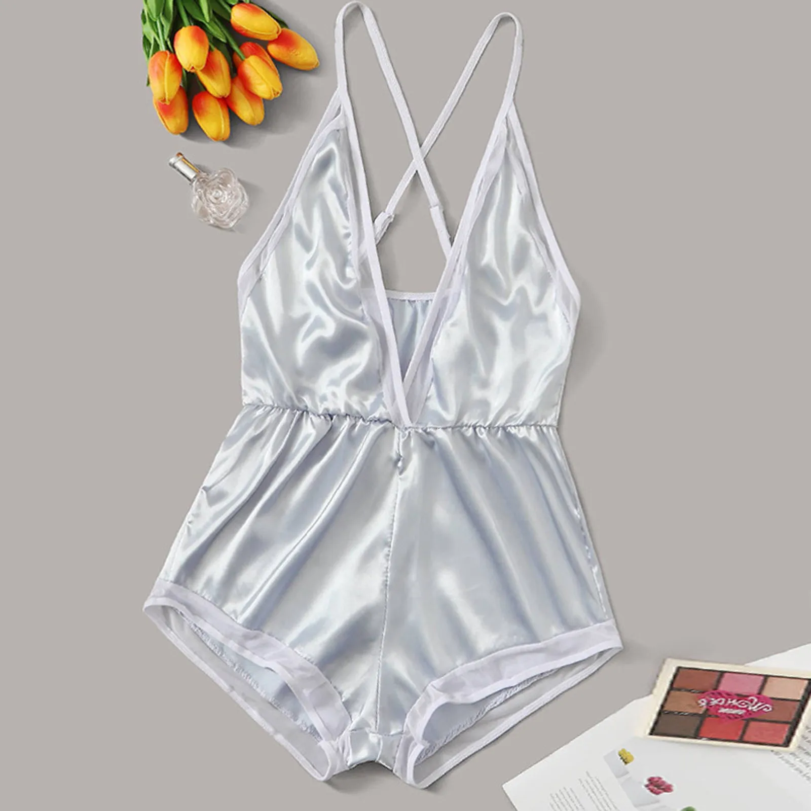 

Sexy Women Underwear Satin Sling Nightwear Deep V-neck Sexy Lingerie Porno Fashion Body Suit Lenceria Sensual Mujer Erotic Teddy