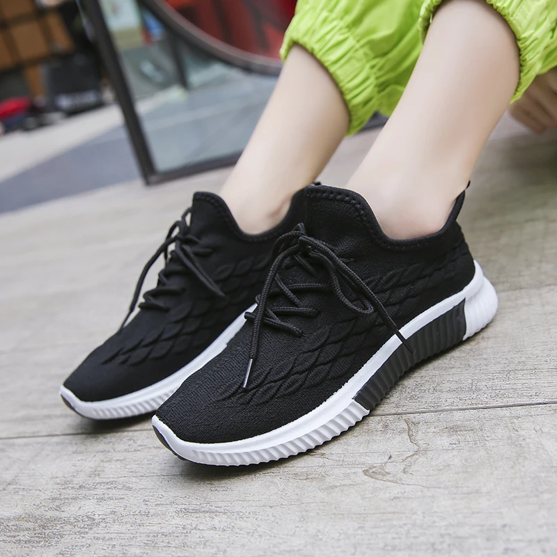 

Breathable Air Mesh Vulcanized Shoes Sneakers Women Shoes Woman Slip On Lace Up Casual Shoes Female Stretch Fabric Ladies Flats