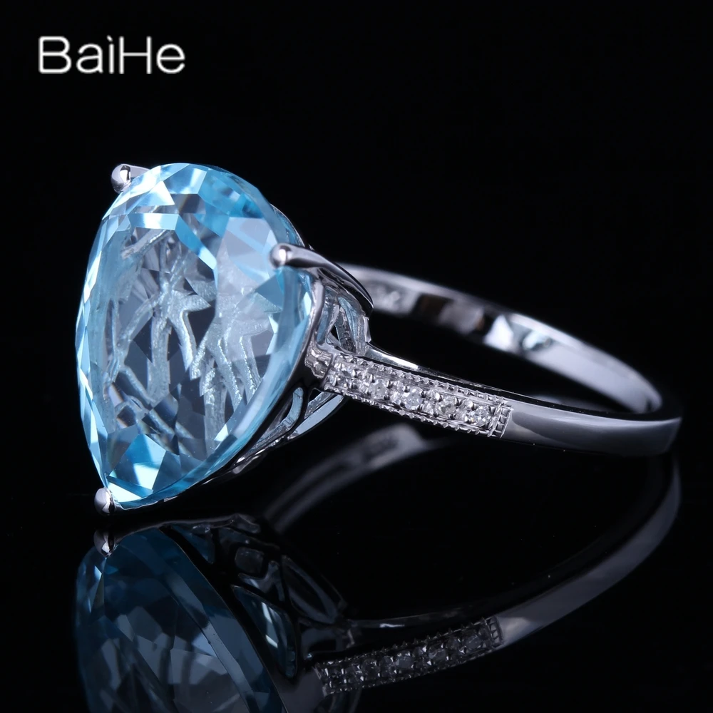 Однотонное кольцо BAIHE 14K с белым золотым голубым топазом для женщин и мужчин
