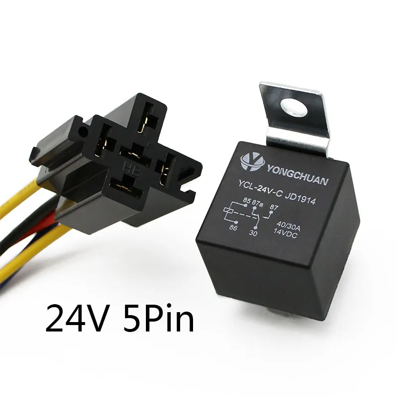24V 5P Водонепроницаемое автомобильное реле 12 В 24 В 4pin 5pin 4P 5P 40A реле автомобильное с черным красным медным терминалом автоматическое реле с релейной розеткой - Габаритные размеры: 24V 5P