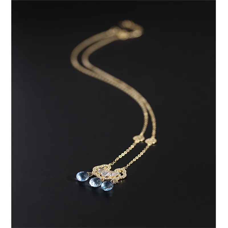 Подвеска DAIMI с голубым топазом для женщин подвеска драгоценными камнями из