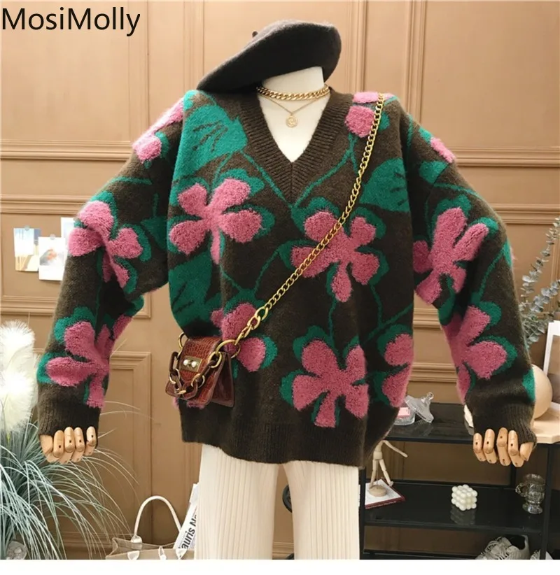 

Chic Flowear Sweater Women Jumper Pullovers Winter Jacquard Sweater Pullovers Jumpers Women Long Sleeve Pretty Knitting