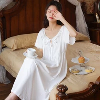 summer short sleeved cotton nightgowns women court princess vintage night dress white lace loose sleep tops home sleepwear 2021