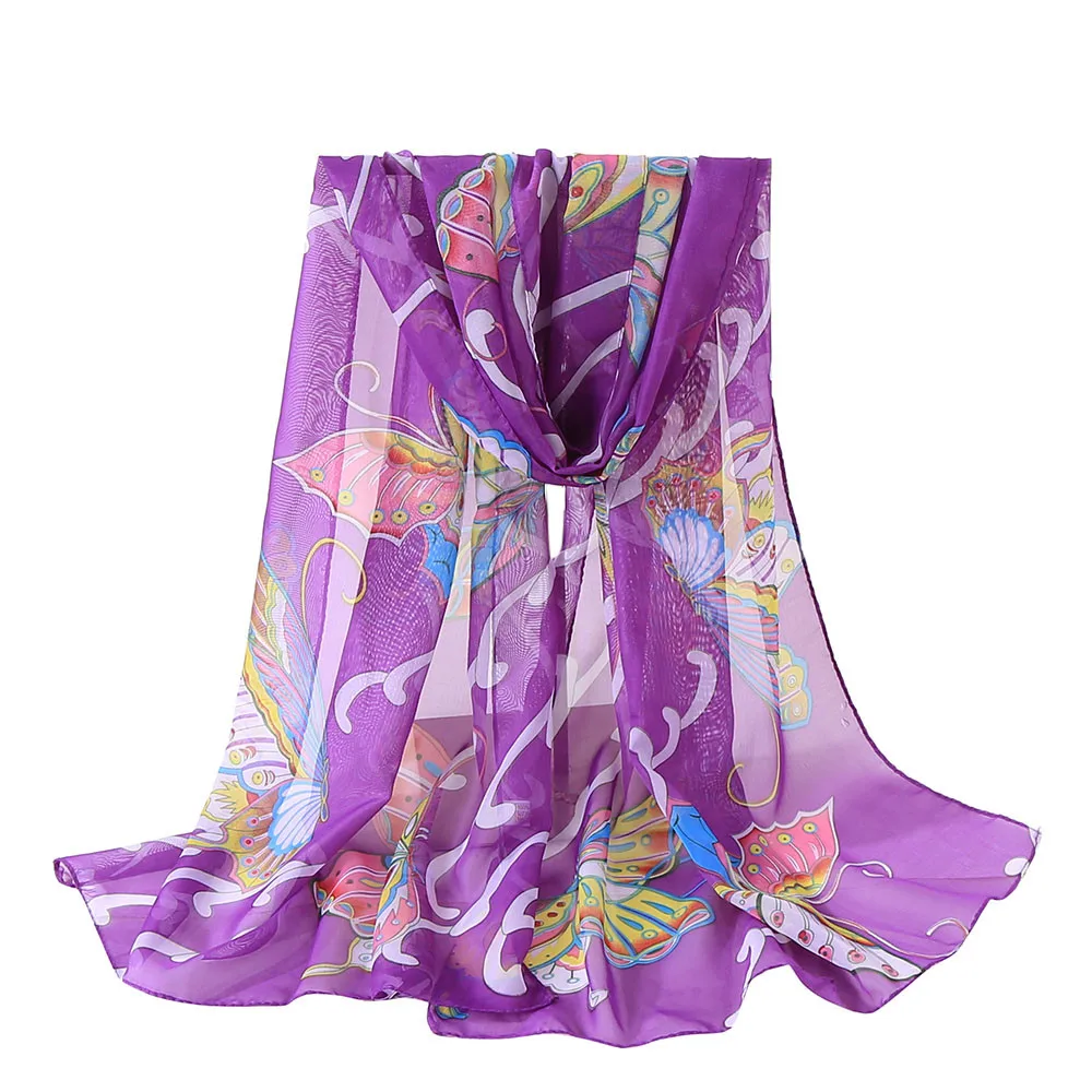 2019 fashion hot new women's poncho chiffon butterfly print long silk scarf soft wrap shawl шарф женский бандана 50* |