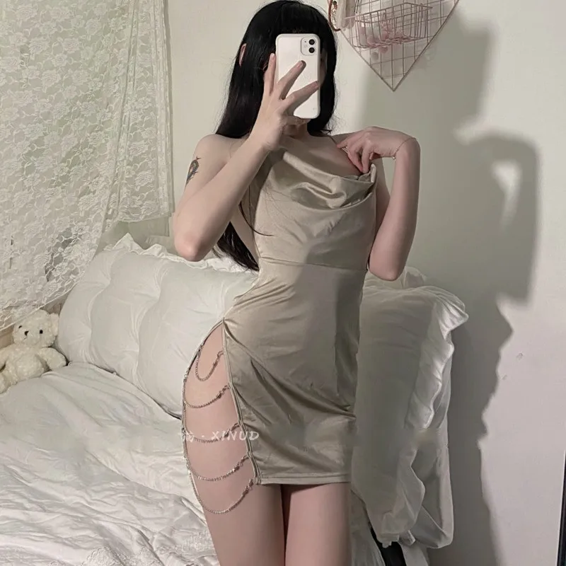 

Платье-майка женское, с v-образным вырезом и открытой спиной, стразы