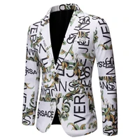 new autumn mens casual suit european style letter printing slim blazers single suit dress costume men coat
