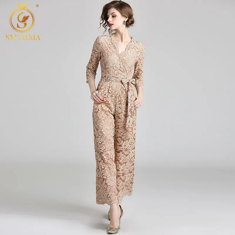 Женский кружевной комбинезон SMTHMA с v образным вырезом и широкими штанинами весна