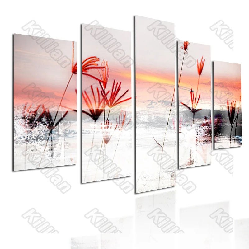 

Landscape Style Mural Canvas Paintings Modular Bed Home Decor Prints 5 Pieces Reed Lake Decoration Living Room Wall Fresco