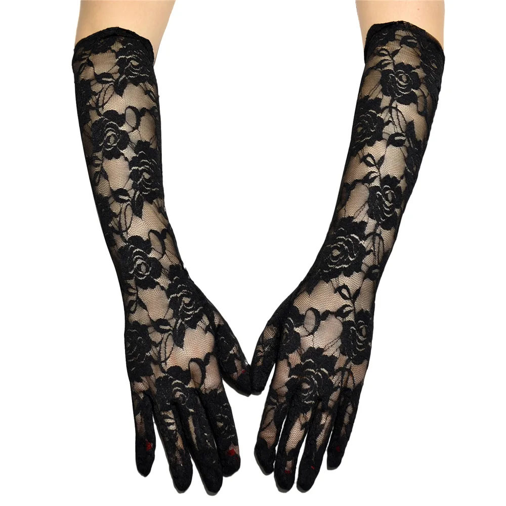 

Women Gloves For Fashion Designer Embroidery Hollow Out Lace Sexy Adult Black Beige Color Long Short Two Model