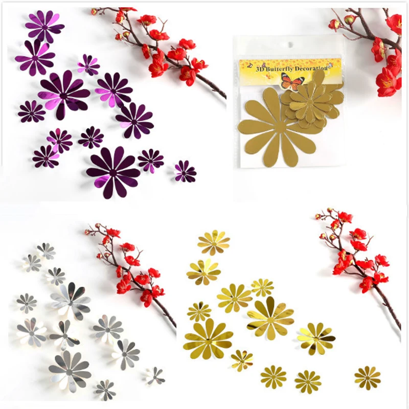 

12pcs 3D Mirrors Flower Wall Stickers Decal Wall Art Removable Room Party Wedding Decor Home Deco Wall Sticker for Kids Room