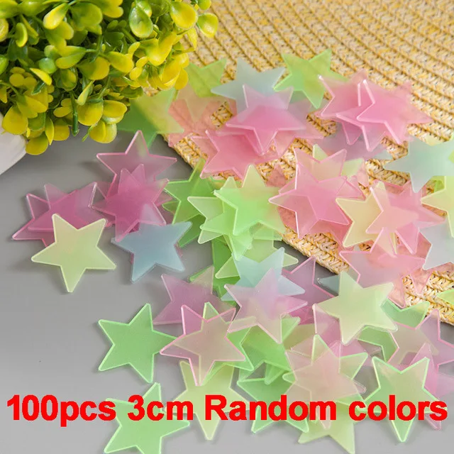 100pcs Colorful 100 шт./компл. 3D наклейки-звездочки светится в темноте игрушки; блестящие светящиеся игрушки для Для детей Детская комната Украшения в спальню - Цвет: 100pcs Colorful