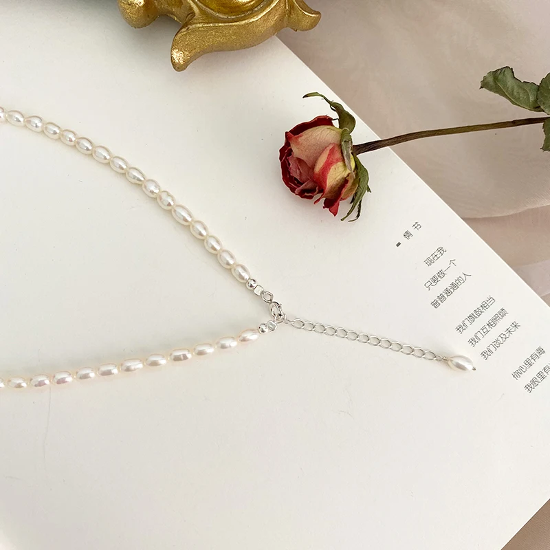 

ASHIQI Natural Freshwater Pearl Bow Choker Necklace 925 Sterling Silver Jewelry for Women Gift