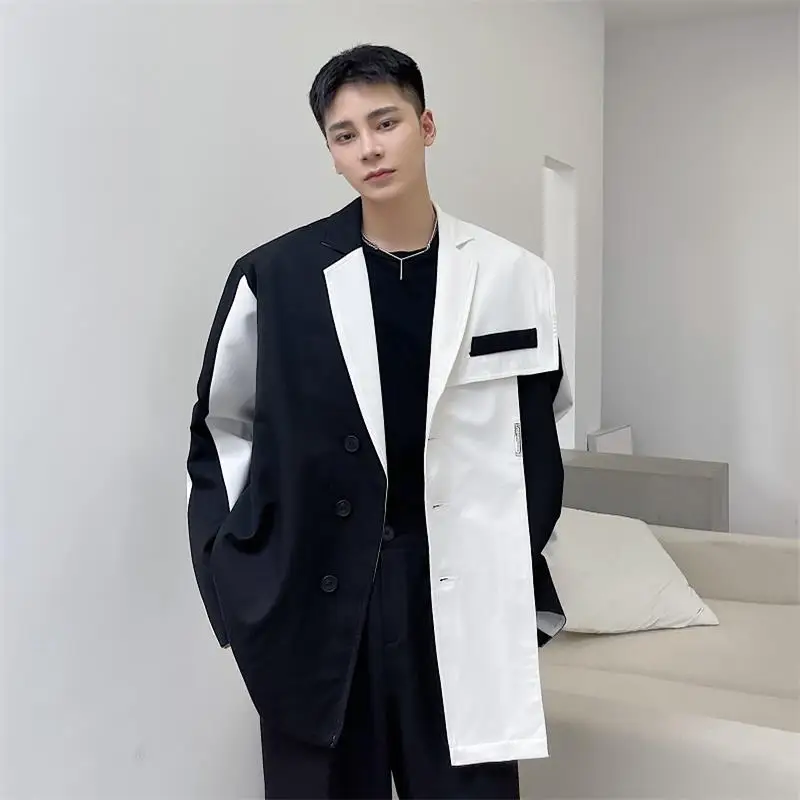 

Мужской весенне-осенний Новый дизайн контрастных цветов корейский модный тренд повседневный костюм большого размера пальто