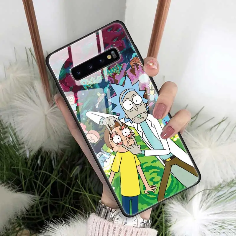 Чехол Rick And Morty из закаленного стекла для samsung Galaxy S10 S10e S9 S8 Note9 Note 10 Plus 5G A50 A30 края из ТПУ Fundas Capa