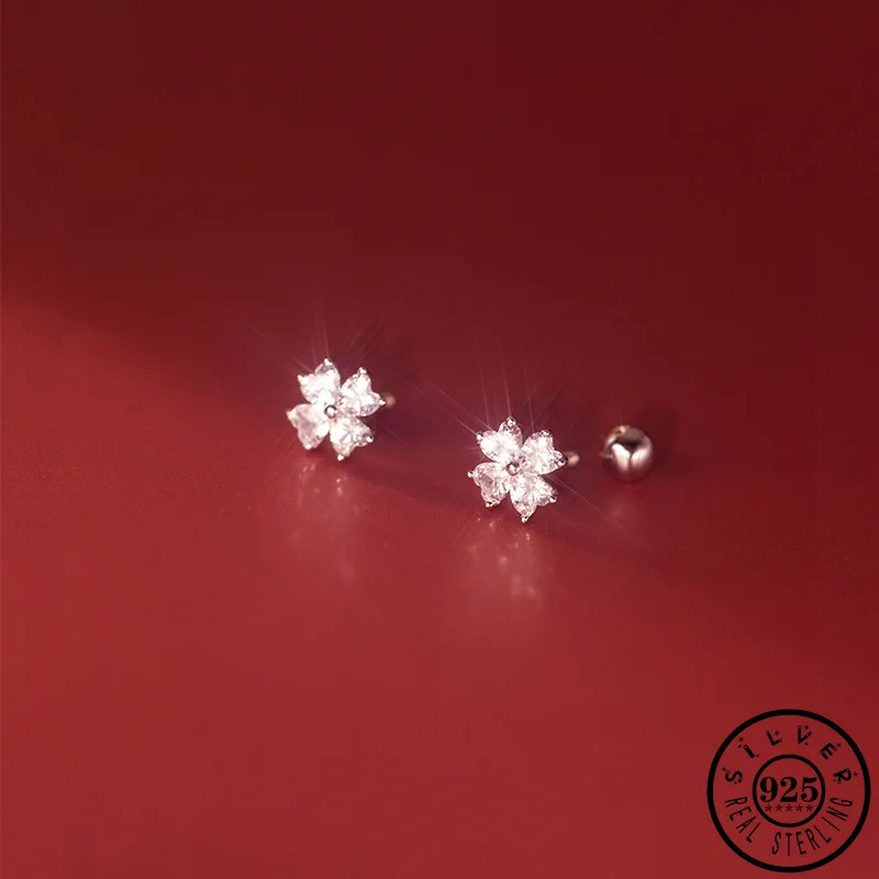 

925 Sterling Silver CZ Stud Earings Cubic Zirconia Flower Shape Small Earrings Jewelry Gifts for Women Girls