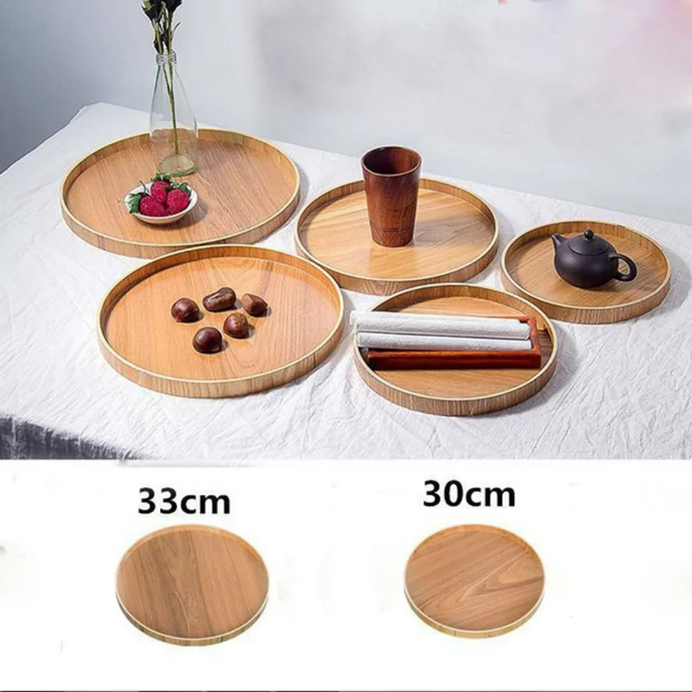 Круглая деревянная тарелка поднос из натурального дерева для сервировки чая еды