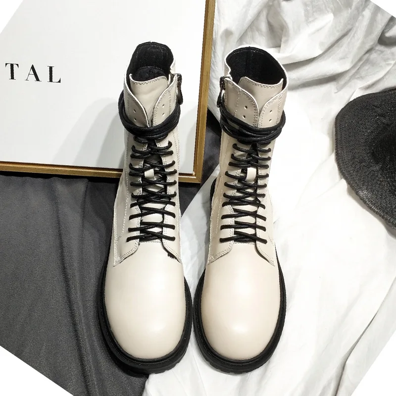 Теплая обувь Женские Ботинки Martin Брендовые зимние белые мотоботы с перекрестной