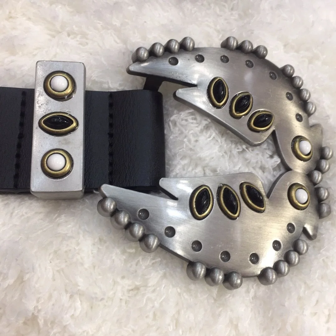 

2021SS Black Belt with BIG Metal Buckle Woman DRESS BELTS