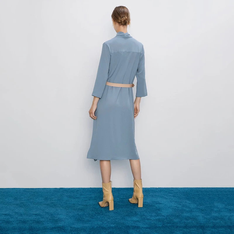 Женское драпированное платье с поясом ZA повседневное однотонное v образным