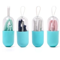 foldable silicone straw set portable drinking for travel reusable with brush flexible chewy and safe easy to remove bar tool