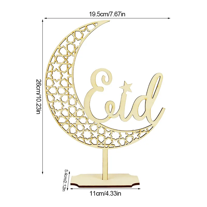 

Eid Mubarak Table Decor Wood DIY Crafts Wooden Moon Star Mosque Ornaments eid al-fitr Ramadan Party Decoration Supplies for Home