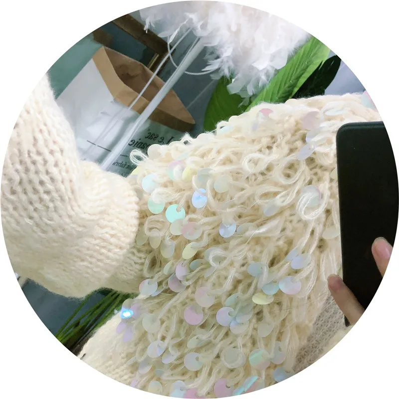 WHITNEY WANG 2019 Autumn Winter Fashion Streetwear Curly Sequins Cardigan Women Sweater Jumper sueter mujer invierno |
