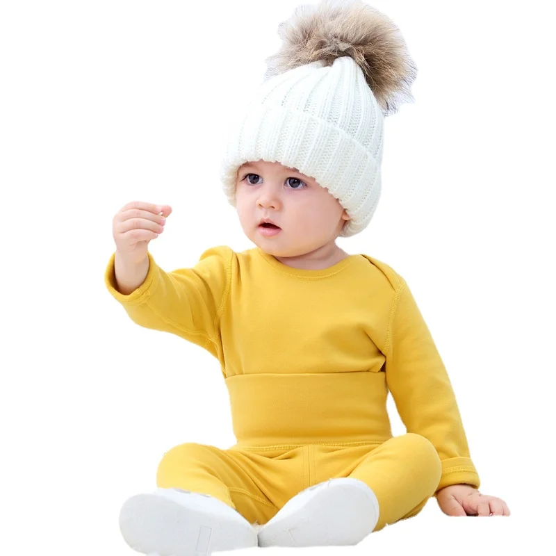 Infant Toddler Underwear Sets Autumn Winter Newborn Baby Warm Long Johns Unisex Cotton Solid Pajamas Suits Neonate Sleepwear