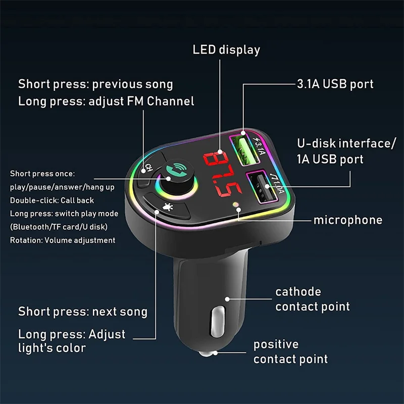 Автомобильный Bluetooth MP3-плеер LOVEBAY F6 5 0 дюйма FM-передатчик Цветной СВЕТОДИОДНЫЙ