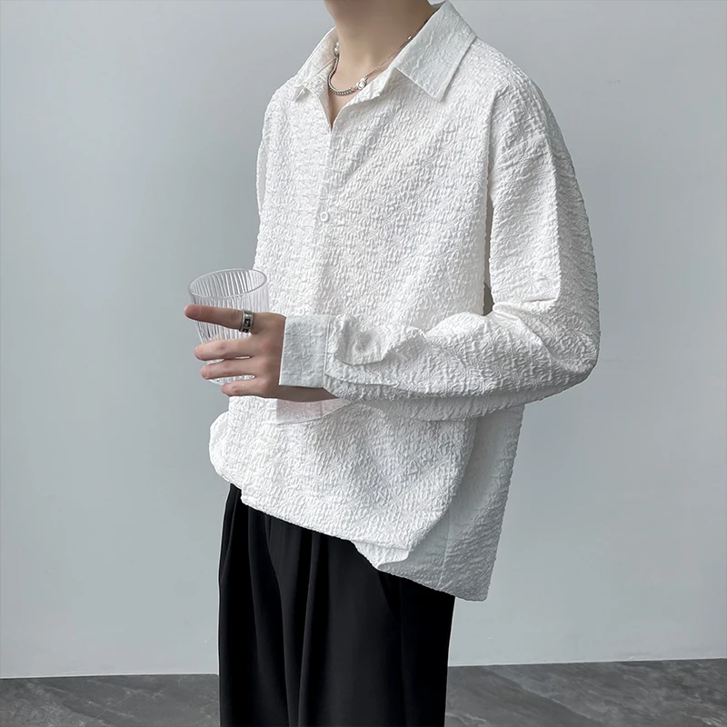 

2022 Men Spring Autumn New Solid Color Loose Shirts Men Buttons Casual Blouses Men Streetwear Social Long-sleeved Shirts O826