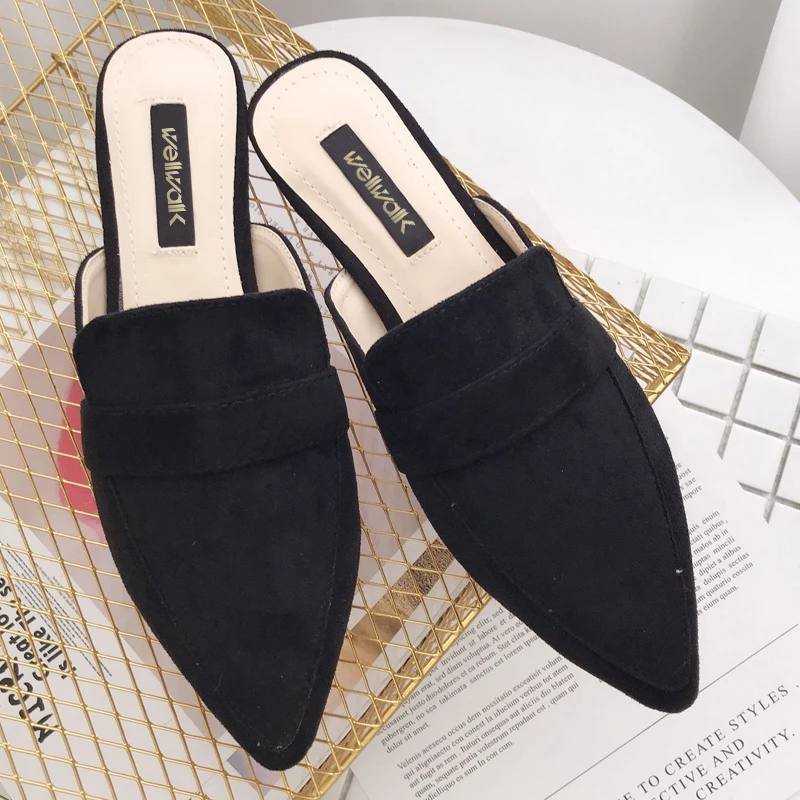 Женские леопардовые шлепанцы без задника на плоской подошве с острым носком и