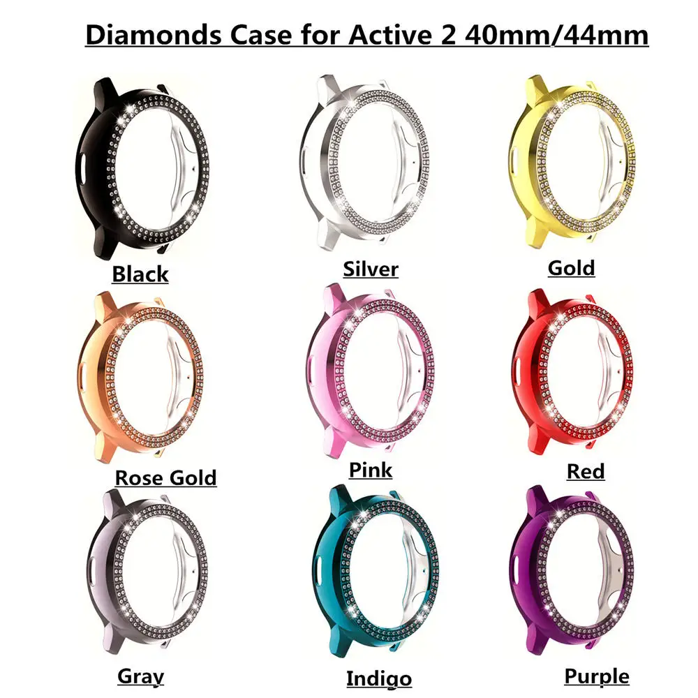 

Cases for Samsung Galaxy Watch Active 2 44mm 40mm Cover for Active2 Band Women Double Row Diamond PC Case Bumper