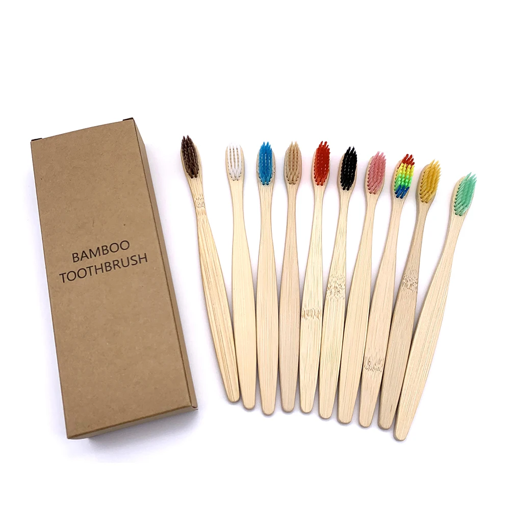 

10PCS Biodegradable Bamboo Toothbrush Teeth Colorful Bristle Natural Bamboo Tooth brush Dental Eco Bambou Toothbrushes