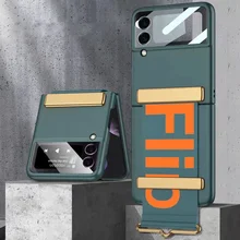 Ultra Thin Wristband Case for Samsung Galaxy Z Flip 3 Flip3 Strap Hard Plastic Case With Lens Glass Protection