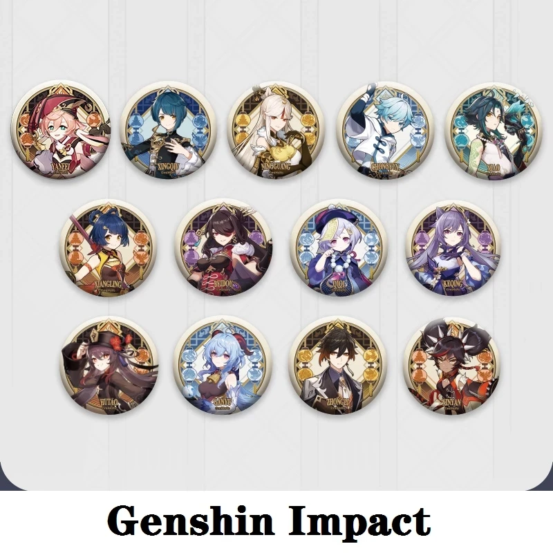 

Game Genshin Impact Cosplay Diy Accessories Anime Badge Tinplate Brooch Yan Fei Rosaria Zhongli Albedo Ganyu Hutao Props Project