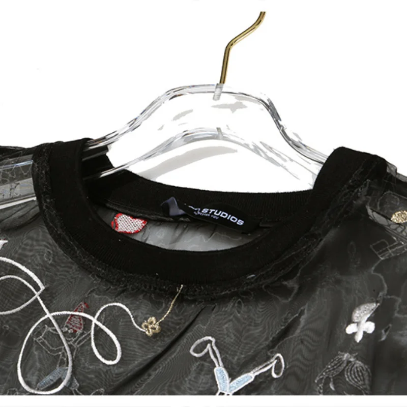 

MIOJIOTAXX 2021 Summer Gaomi Organza Girl Heart Cartoon Dream Fun Heavy Industry Embroidery T-shirt Tops for Women Y2k Shirt