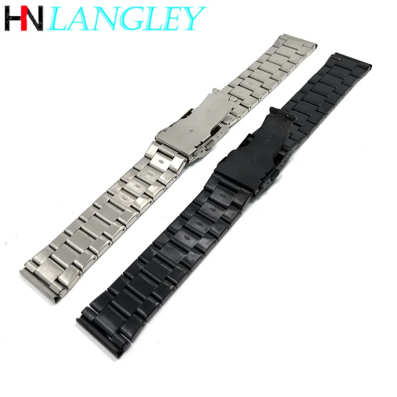 Ремешок для часов из нержавеющей стали 20 мм 22 черный серебристый с двойной