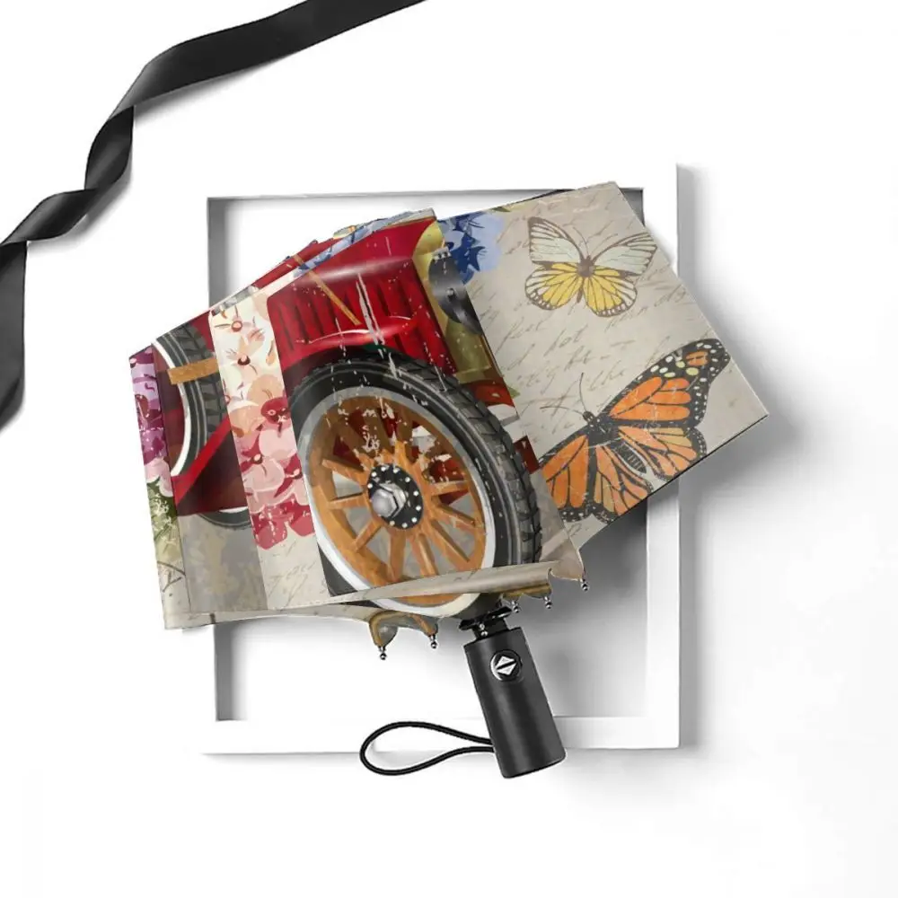 Comprare Francobolli Floreali Primavera Farfalla Antivento Pieghevole Automatico Ombrello Rovesciato Paraguas Portatile Per Uomo Donna